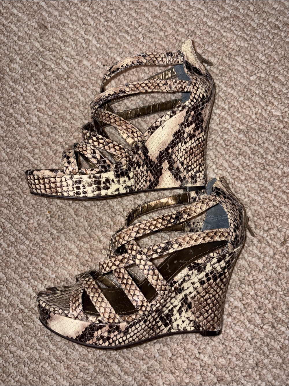 Preview International Snake-Print Strappy Wedge Sandals - Brown/Tan sz 4